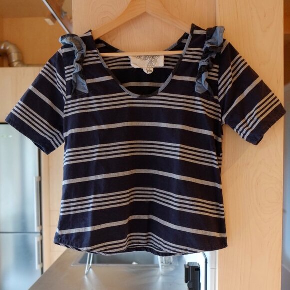 ace&jig Cotton Scoop Neck Top with Ruffle Detail Sz. Small - Picture 1 of 5